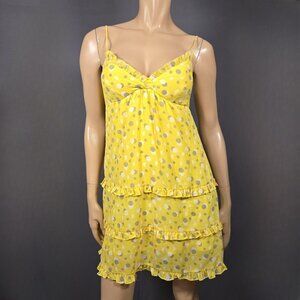 Y2K Babydoll Mini Dress Size M Yellow Polka Dot Ruffled Sleeveless Chiffon